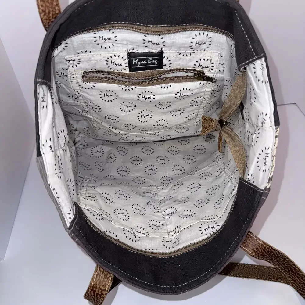 Myra Bag Canvas Faux Leather Tote Shoulder Bag Large Boho - Picture 7 of 9